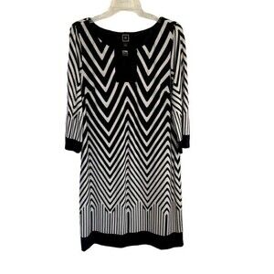 RMLL Black White Zig Zag 3/4 Sleeve Shift Dress Sz 12 NWOT